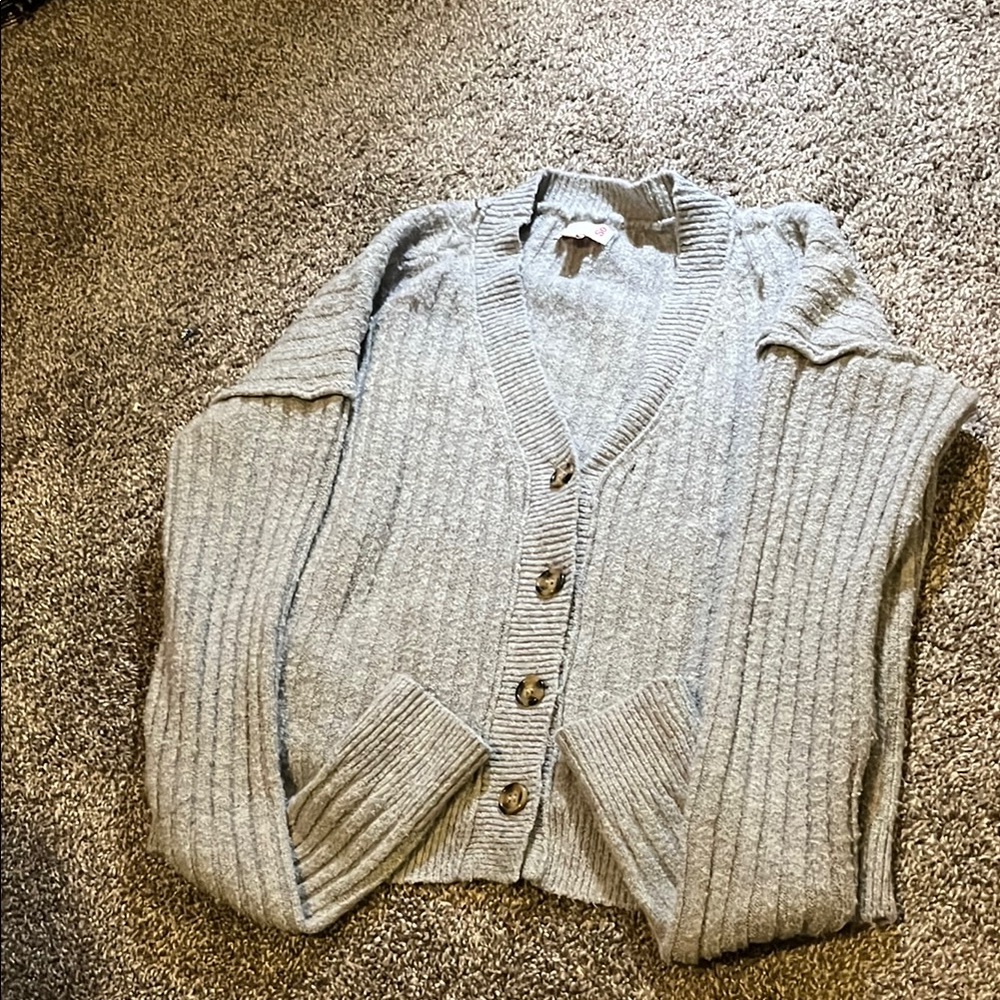 SO Gray Ribbed Knit Cardigan Sweater